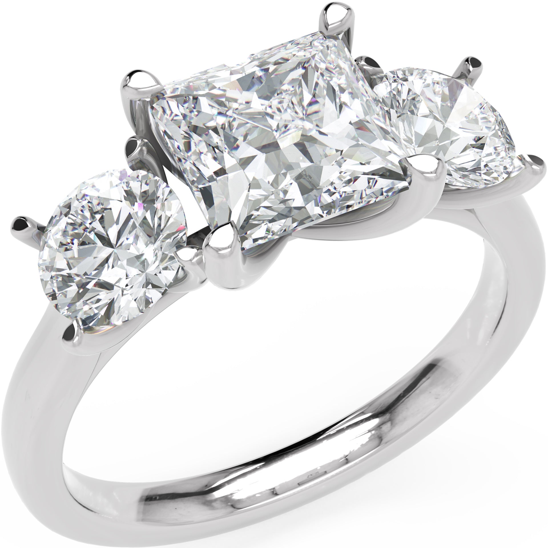 Inel de Logodnă Princesse Étoile cu Trei Diamante Create în Laborator de 2.45 ct