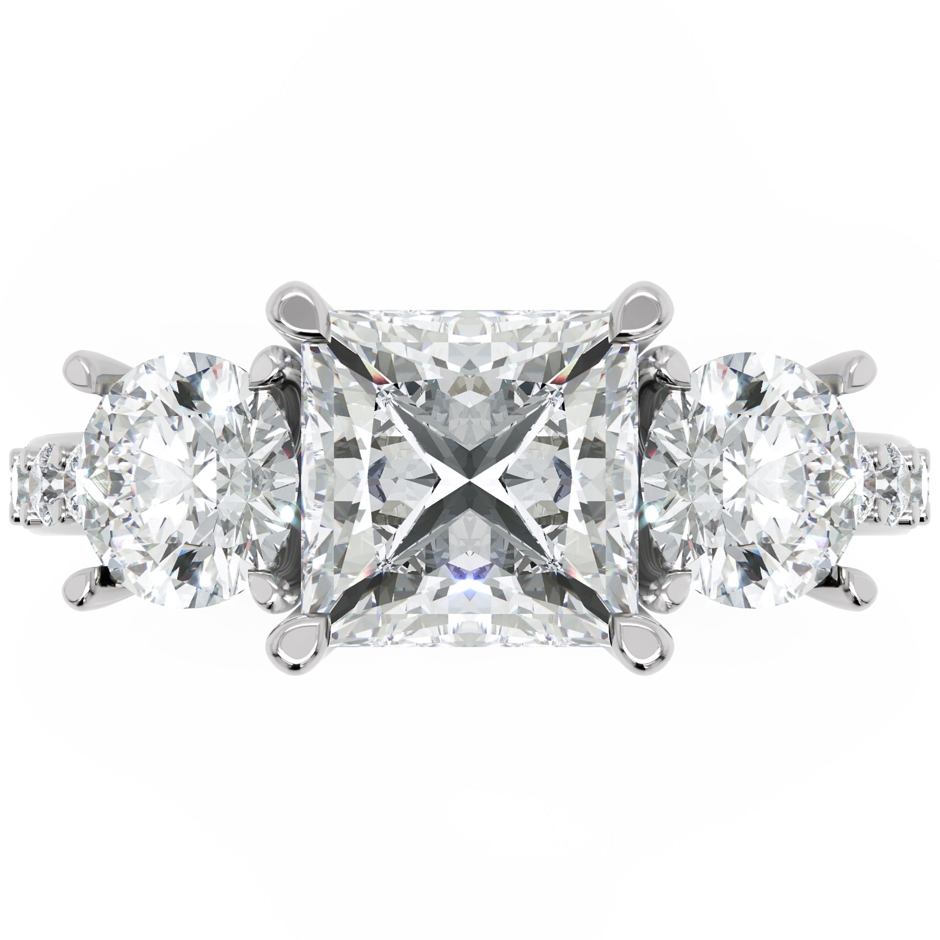 Inel de Logodnă Princesse Étoile cu Diamante Naturale Princess și Rotund Pave de 2.67 ct