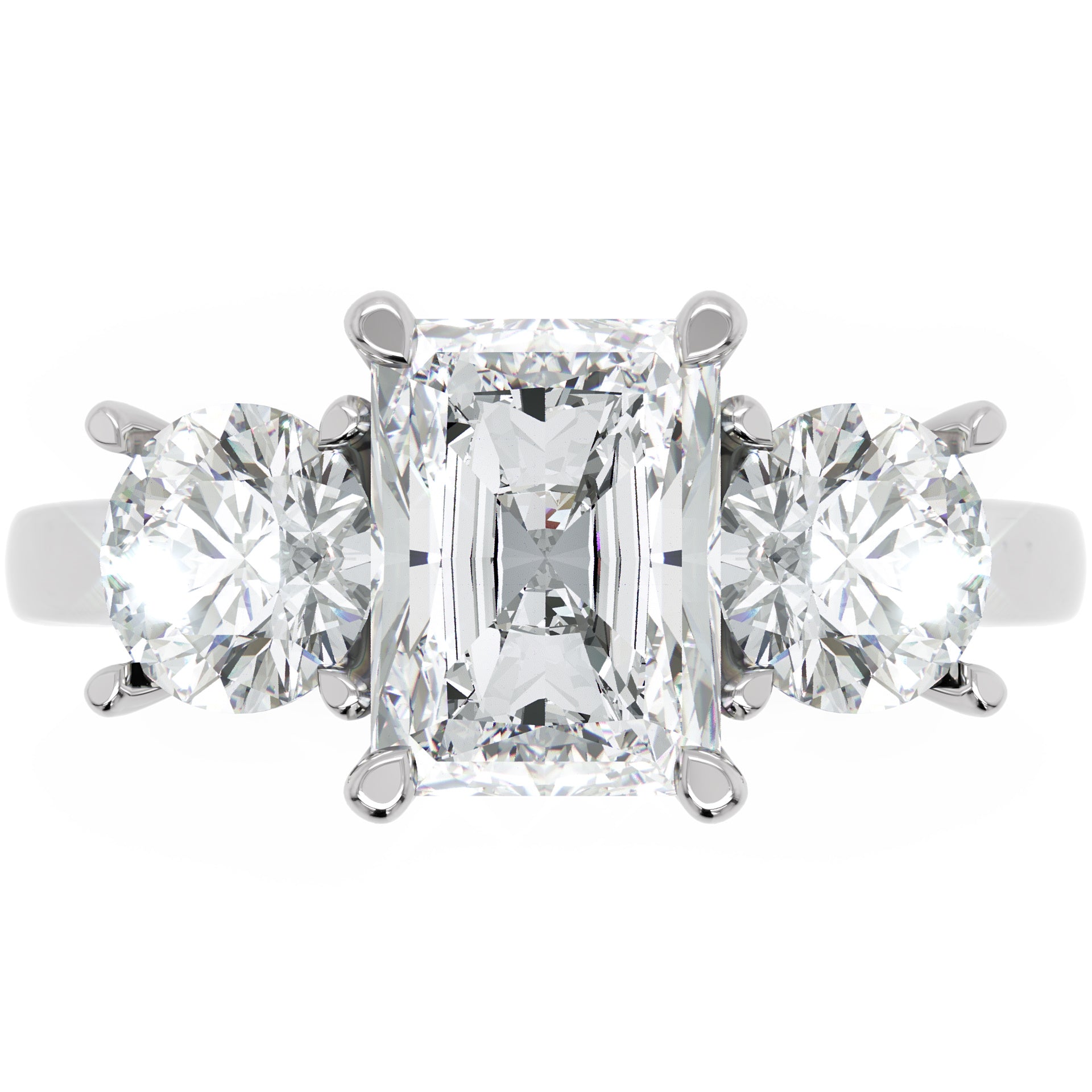 Inel de Logodnă Duchesse Lumière Radiant și Rotund cu Trei Diamante Naturale de 2.45 ct
