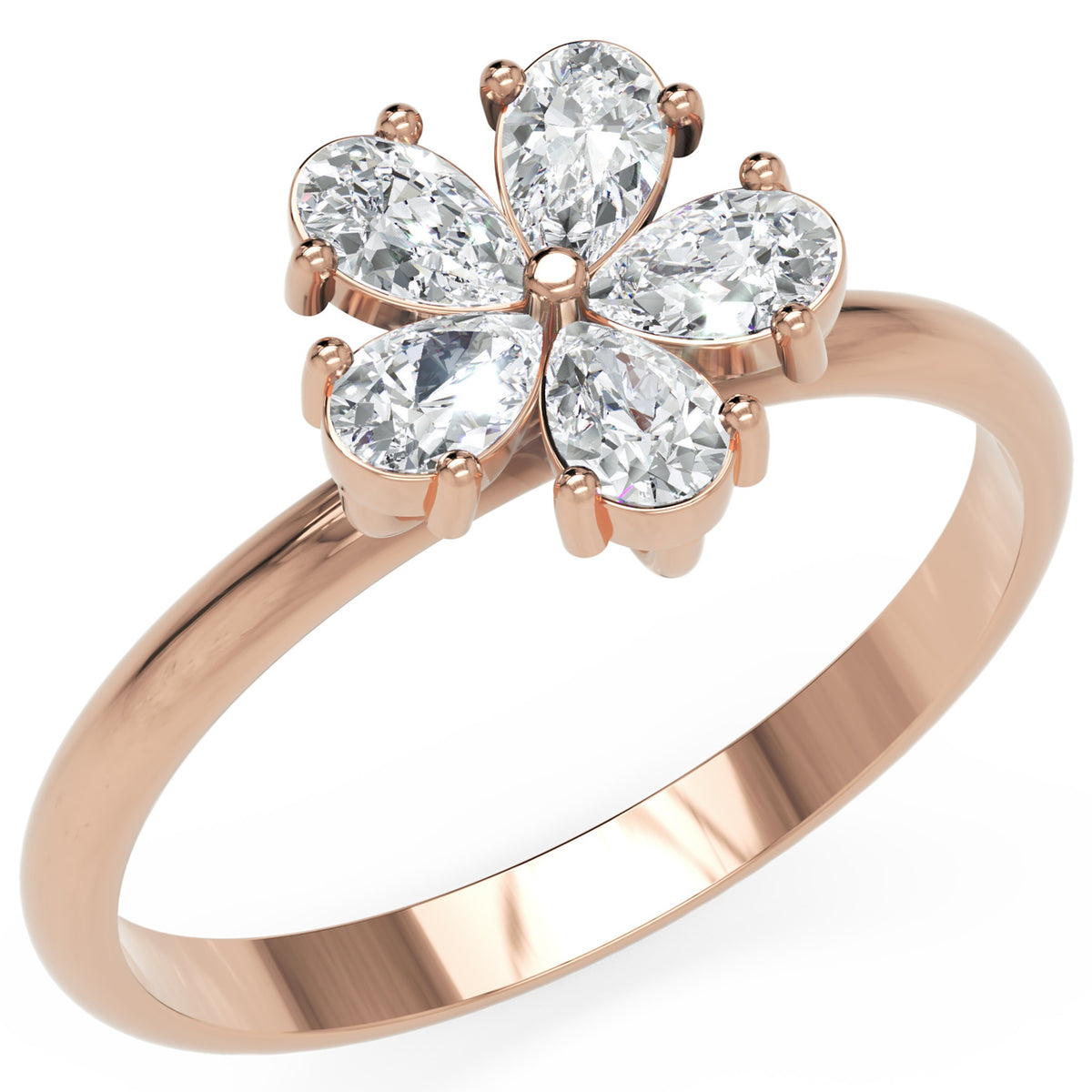 Inel de Logodnă Flower din Aur 18k cu Diamante Create în Laborator Pear de 0.4 ct din 18k Aur Roz - Castelo.ro
