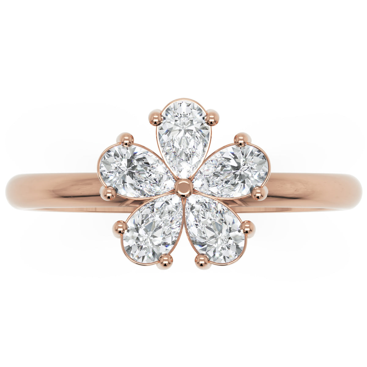 Inel de Logodnă Flower din Aur 14k cu Moissanite Pear de 0.4 ct din 14k Aur Roz - Castelo.ro
