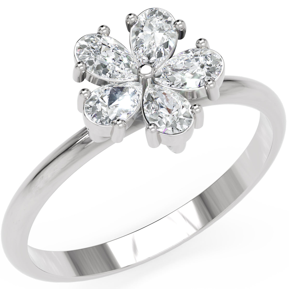 Inel de Logodnă Flower din Aur 18k cu Moissanite Pear de 0.4 ct din Platina - Castelo.ro