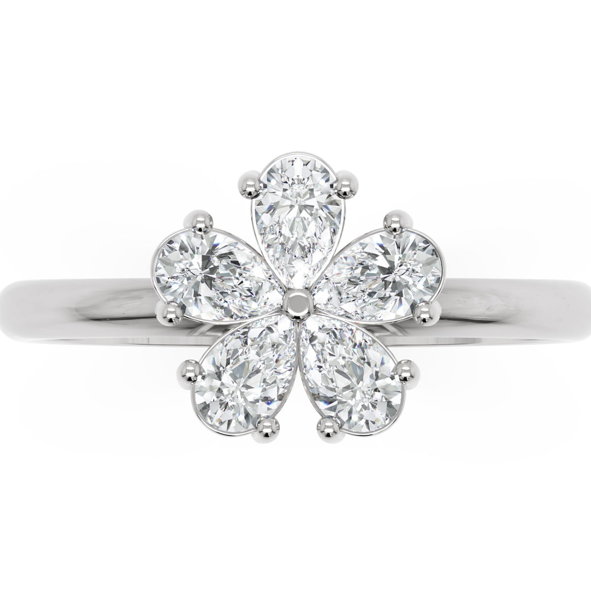 Inel de Logodnă Flower din Aur 18k cu Moissanite Pear de 0.4 ct din Platina - Castelo.ro