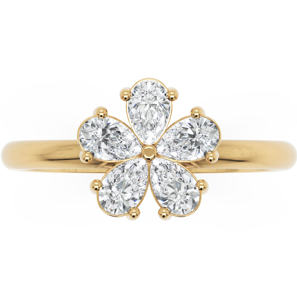 Inel de Logodnă Flower din Aur 18k cu Diamante Create în Laborator Pear de 0.4 ct din 18k Aur Galben - Castelo.ro