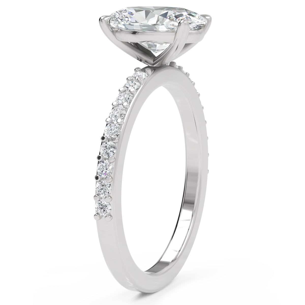 Inel de Logodnă Grosvenor din Aur 14k cu Diamant Creat în Laborator Oval de 1.5 ct din 14k Aur Alb - Castelo.ro