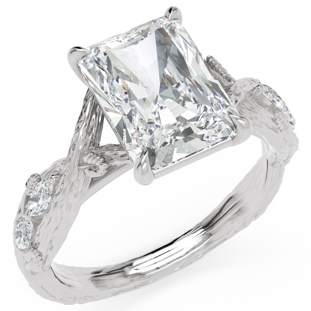 Inel de Logodnă Hohenzollern din Aur 14k cu Moissanite Radiant de 3 ct din 14k Aur Alb - Castelo.ro