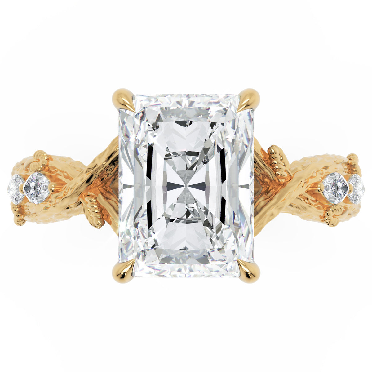 Inel de Logodnă Hohenzollern din Aur 18k cu Moissanite Radiant de 3 ct din 18k Aur Galben - Castelo.ro