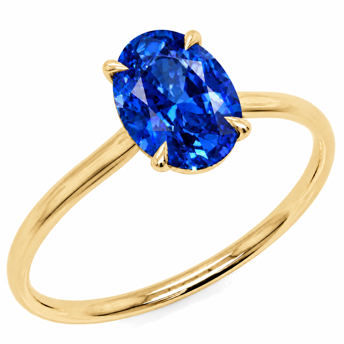 Inel de Logodnă Enigma din Aur 14k cu Safir Creat în Laborator Oval 7x10 mm din 14k Aur Galben - Castelo.ro