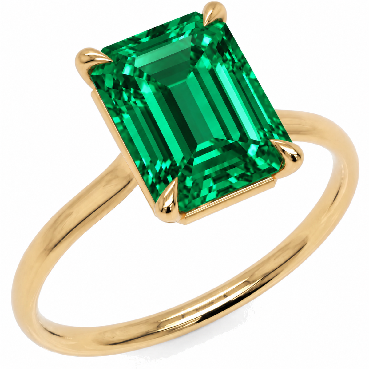 Inel de Logodnă Raphael din Aur 14k cu Smarald Creat în Laborator Emerald Cut 8x10 mm din 14k Aur Galben - Castelo.ro