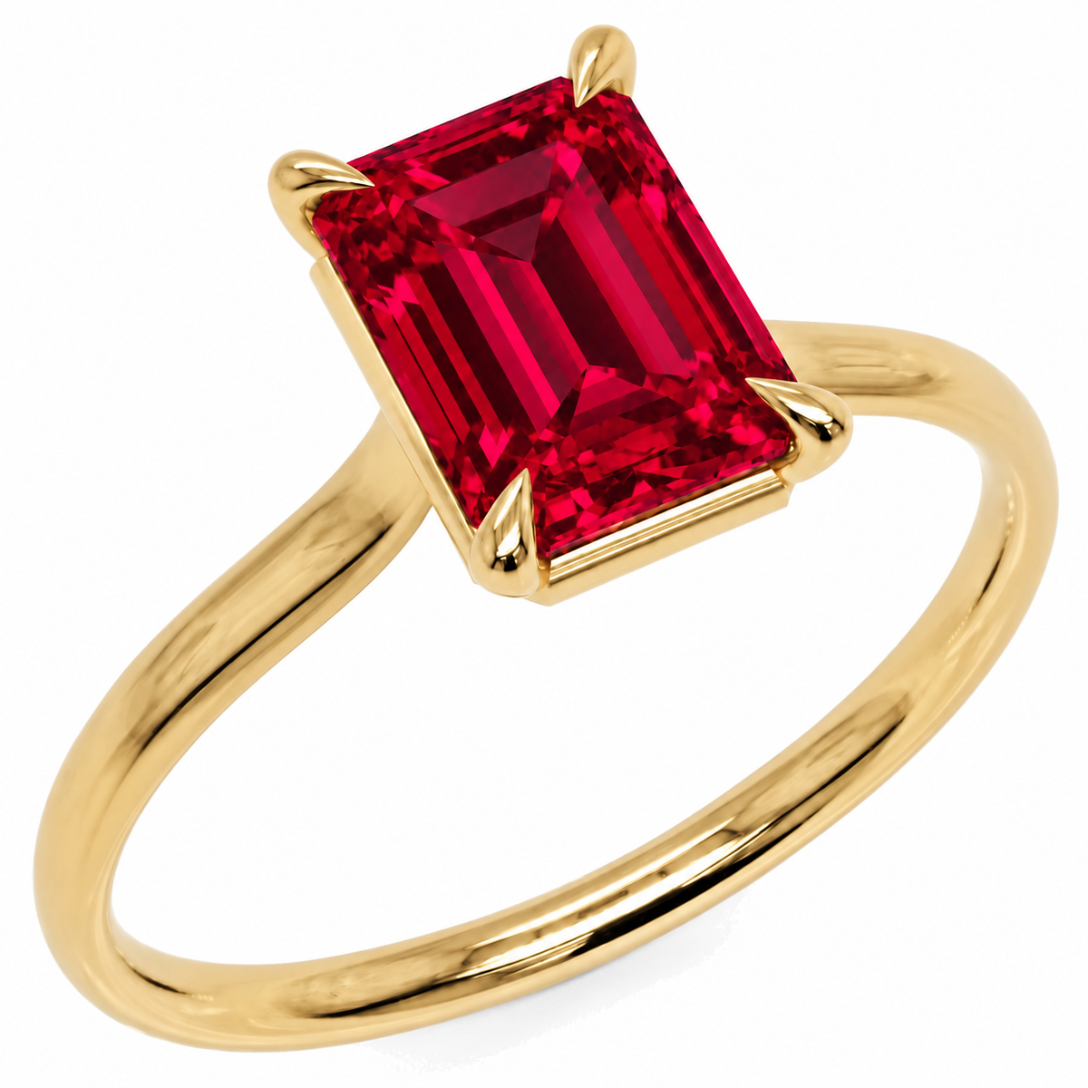 Inel de Logodnă Raphael din Aur 14k cu Rubin Creat în Laborator Emerald Cut 6x8 mm din 14k Aur Galben - Castelo.ro
