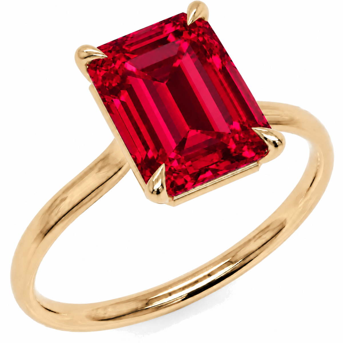Inel de Logodnă Raphael din Aur 14k cu Rubin Creat în Laborator Emerald Cut 8x10 mm din 14k Aur Galben - Castelo.ro