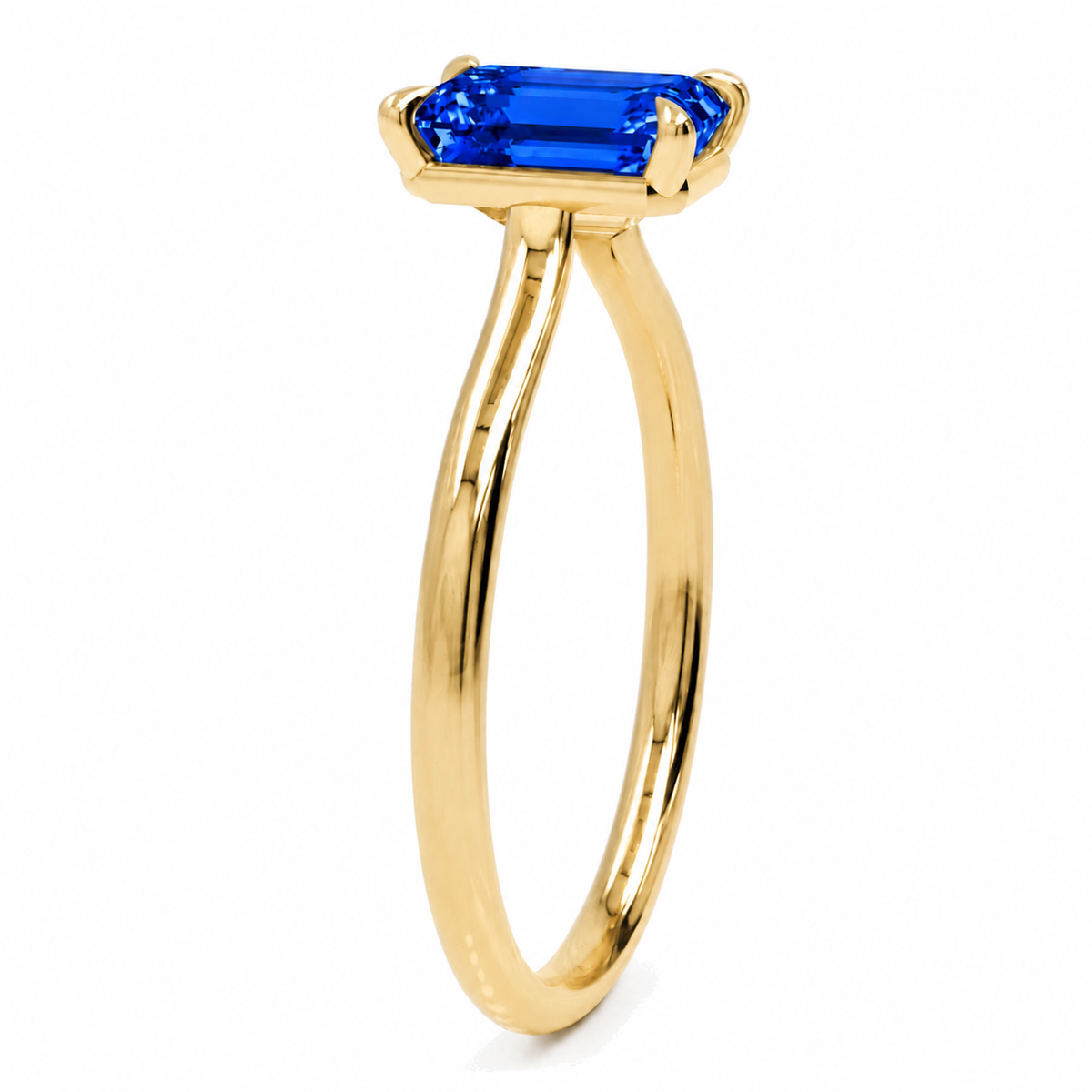 Inel de Logodnă Raphael din Aur 14k cu Safir Creat în Laborator Emerald Cut 6x8 mm din 14k Aur Galben - Castelo.ro