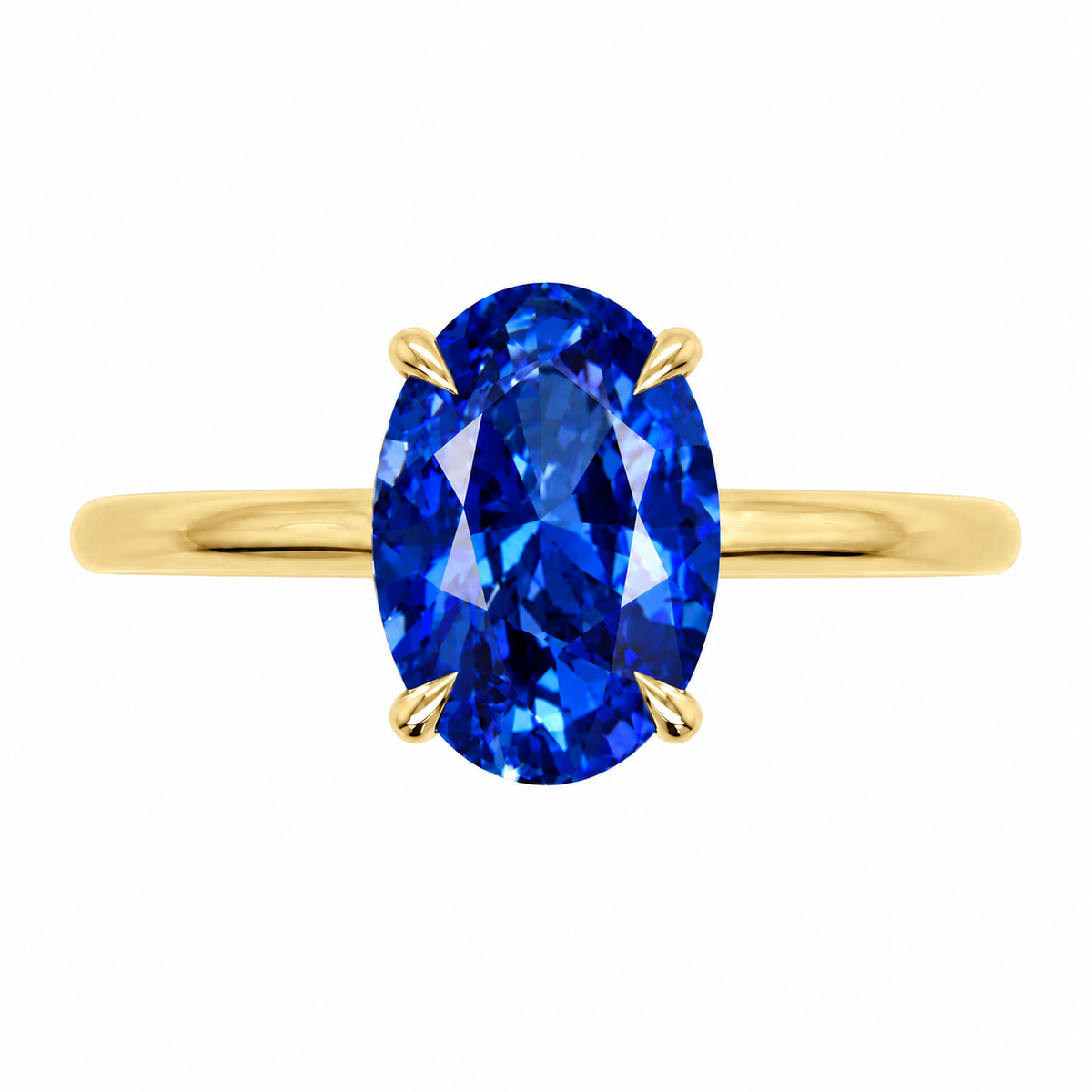 Inel de Logodnă Enigma din Aur 14k cu Safir Creat în Laborator Oval 7x10 mm din 14k Aur Galben - Castelo.ro