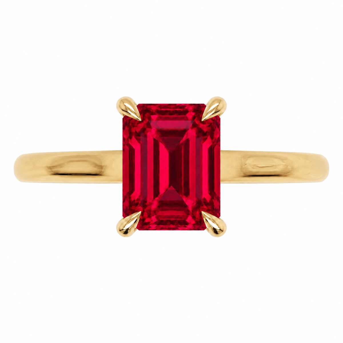 Inel de Logodnă Raphael din Aur 14k cu Rubin Creat în Laborator Emerald Cut 6x8 mm din 14k Aur Galben - Castelo.ro