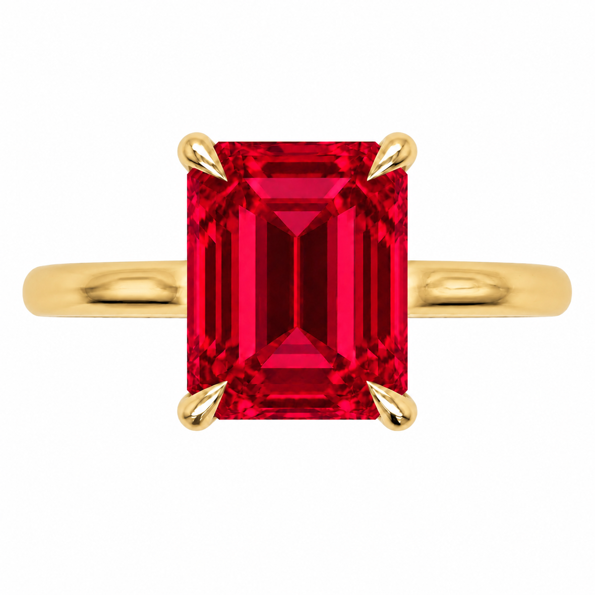 Inel de Logodnă Raphael din Aur 14k cu Rubin Creat în Laborator Emerald Cut 8x10 mm din 14k Aur Galben - Castelo.ro