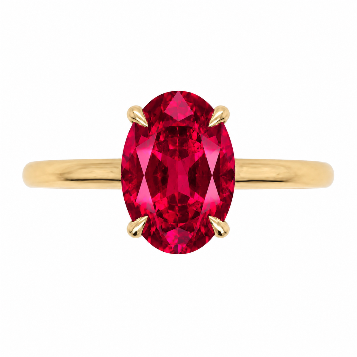 Inel de Logodnă Enigma din Aur 14k cu Rubin Creat în Laborator Oval 7x10 mm din 14k Aur Galben - Castelo.ro