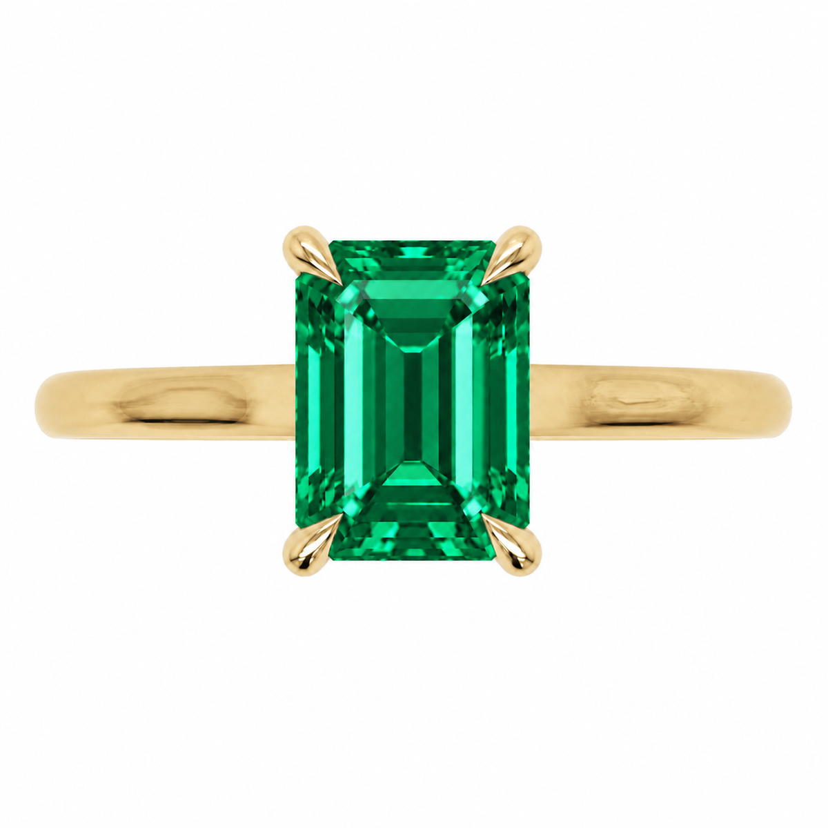 Inel de Logodnă Raphael din Aur 14k cu Smarald Creat în Laborator Emerald Cut 6x8 mm din 14k Aur Galben - Castelo.ro