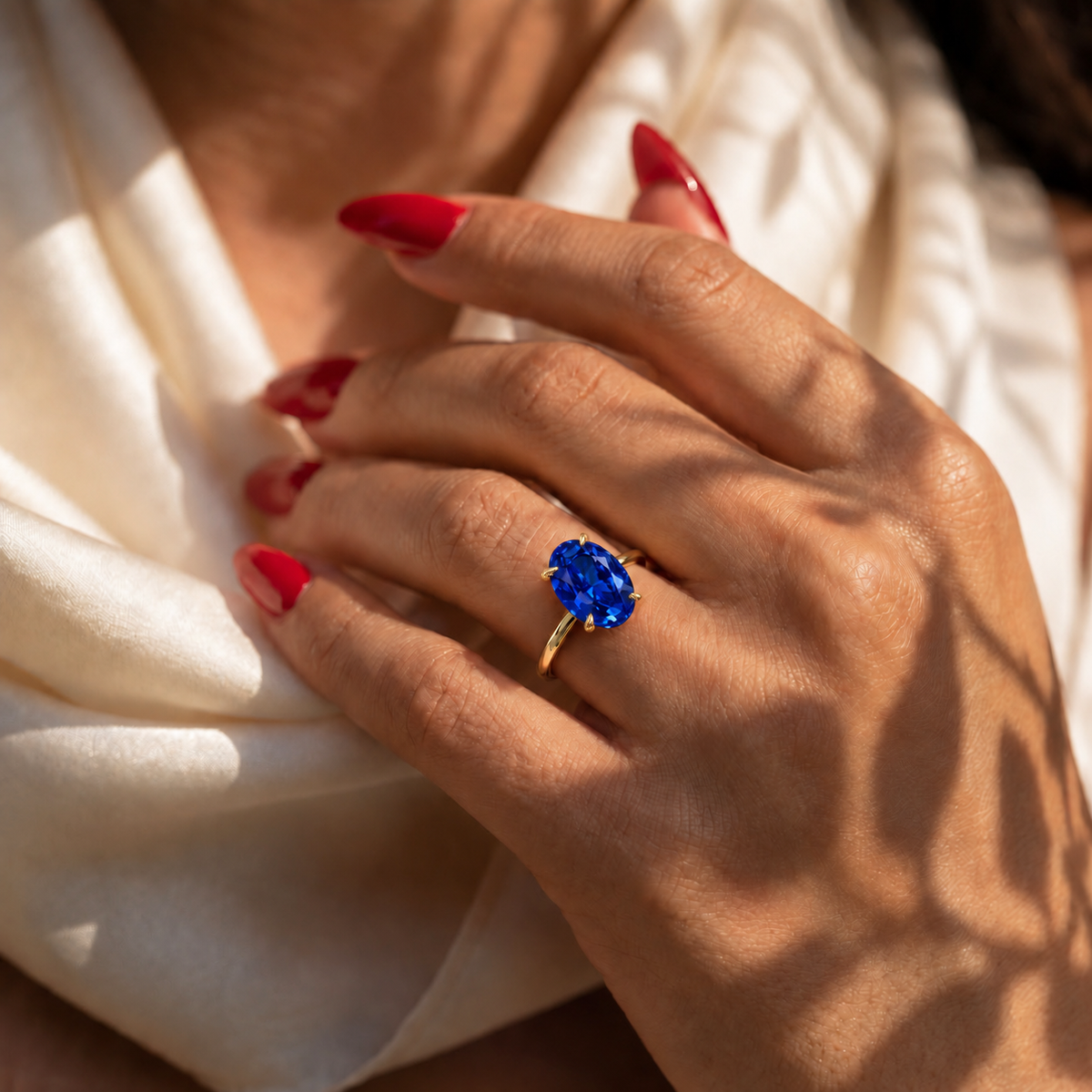 Inel de Logodnă Enigma din Aur 18k cu Safir Creat în Laborator Oval 8x12 mm din 18k Aur Galben - Castelo.ro