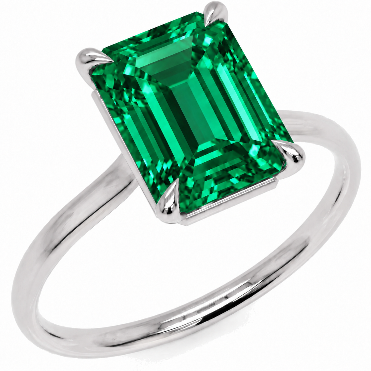 Inel de Logodnă Raphael din Aur 14k cu Smarald Creat în Laborator Emerald Cut 8x10 mm din 14k Aur Alb - Castelo.ro