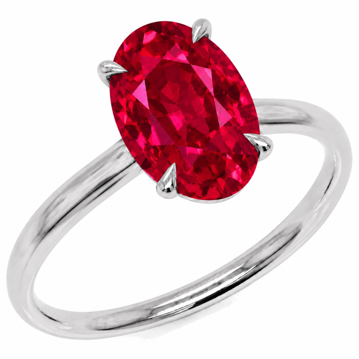 Inel de Logodnă Enigma din Aur 14k cu Rubin Creat în Laborator Oval 8x12 mm din 14k Aur Alb - Castelo.ro