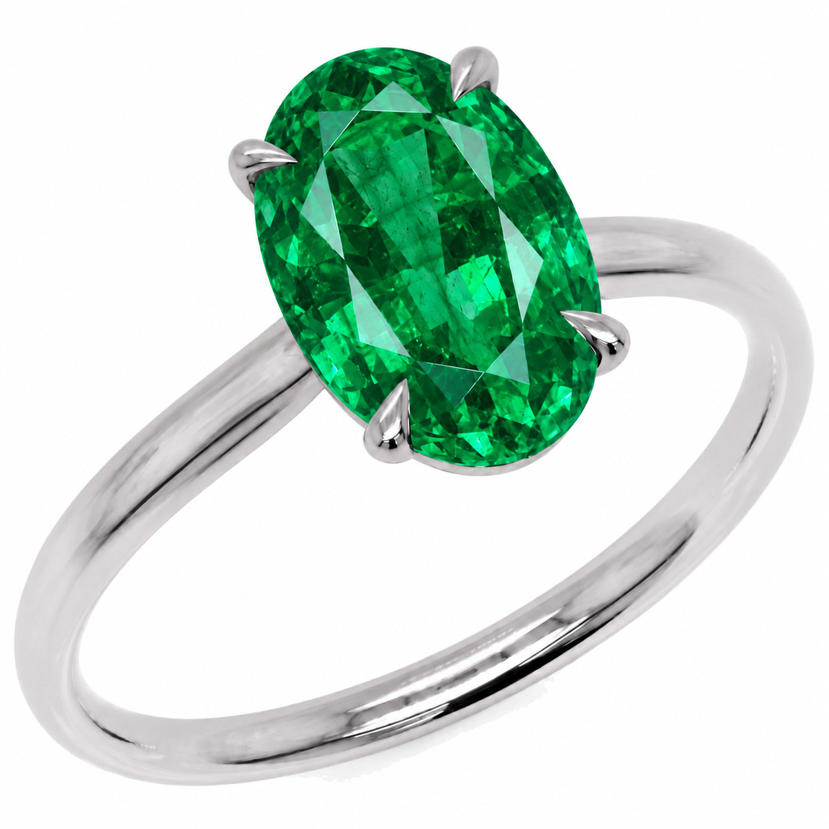 Inel de Logodnă Enigma din Aur 14k cu Smarald Creat în Laborator Oval 8x12 mm din 14k Aur Alb - Castelo.ro