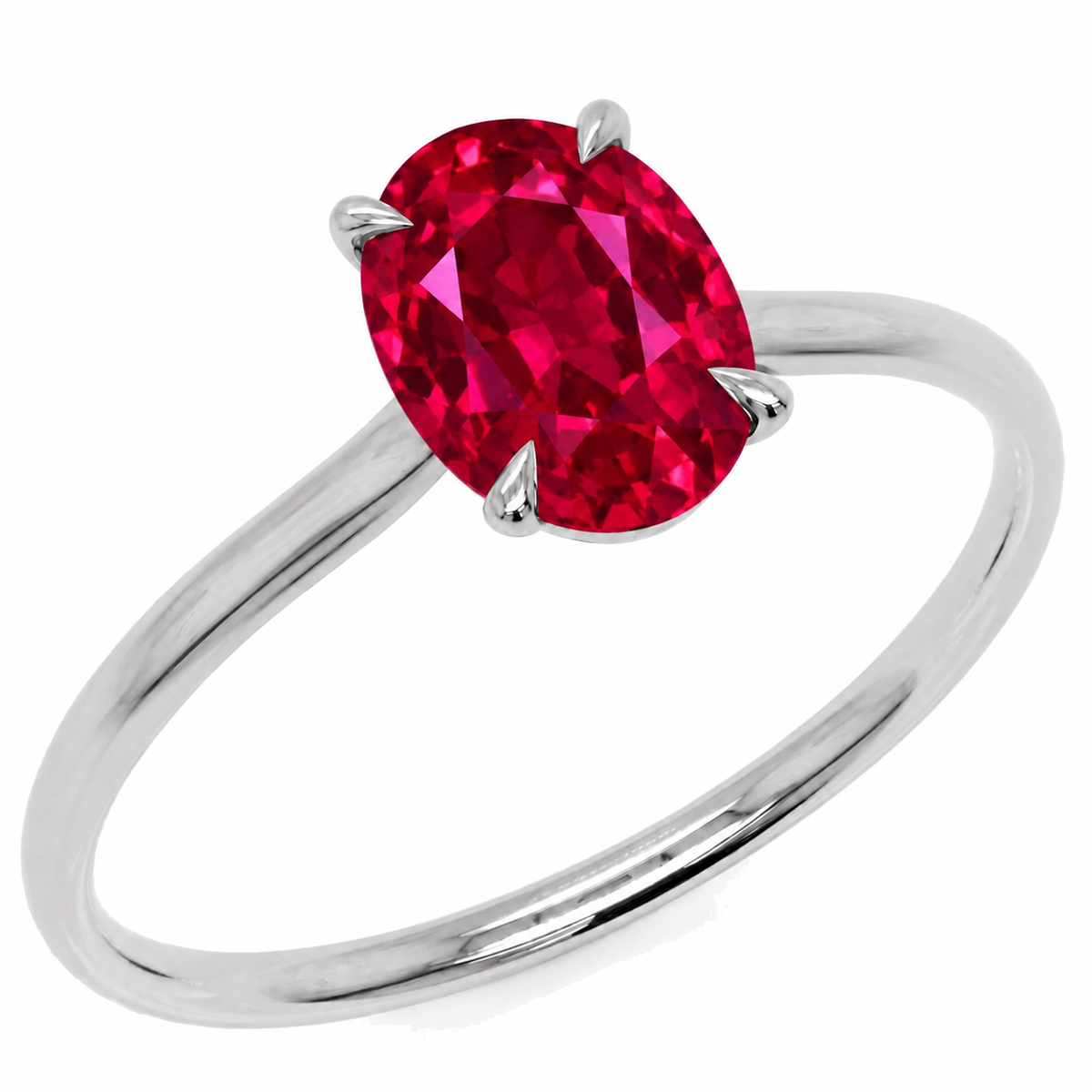 Inel de Logodnă Enigma din Aur 14k cu Rubin Creat în Laborator Oval 6x8 mm din 14k Aur Alb - Castelo.ro
