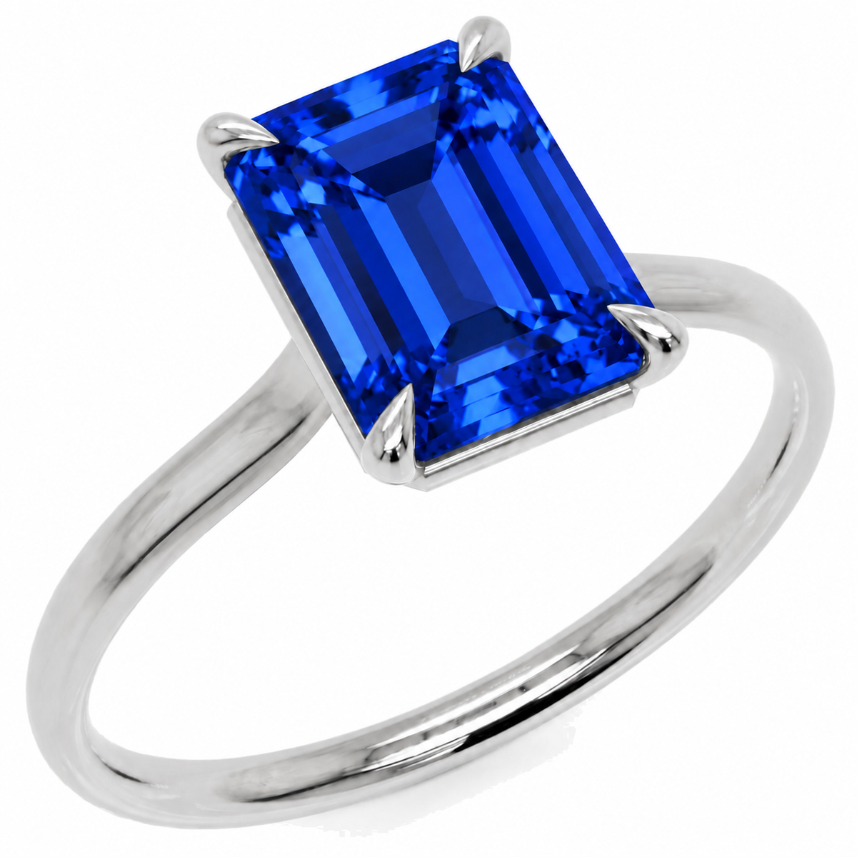 Inel de Logodnă Raphael din Aur 14k cu Safir Creat în Laborator Emerald Cut 8x10 mm din 14k Aur Alb - Castelo.ro