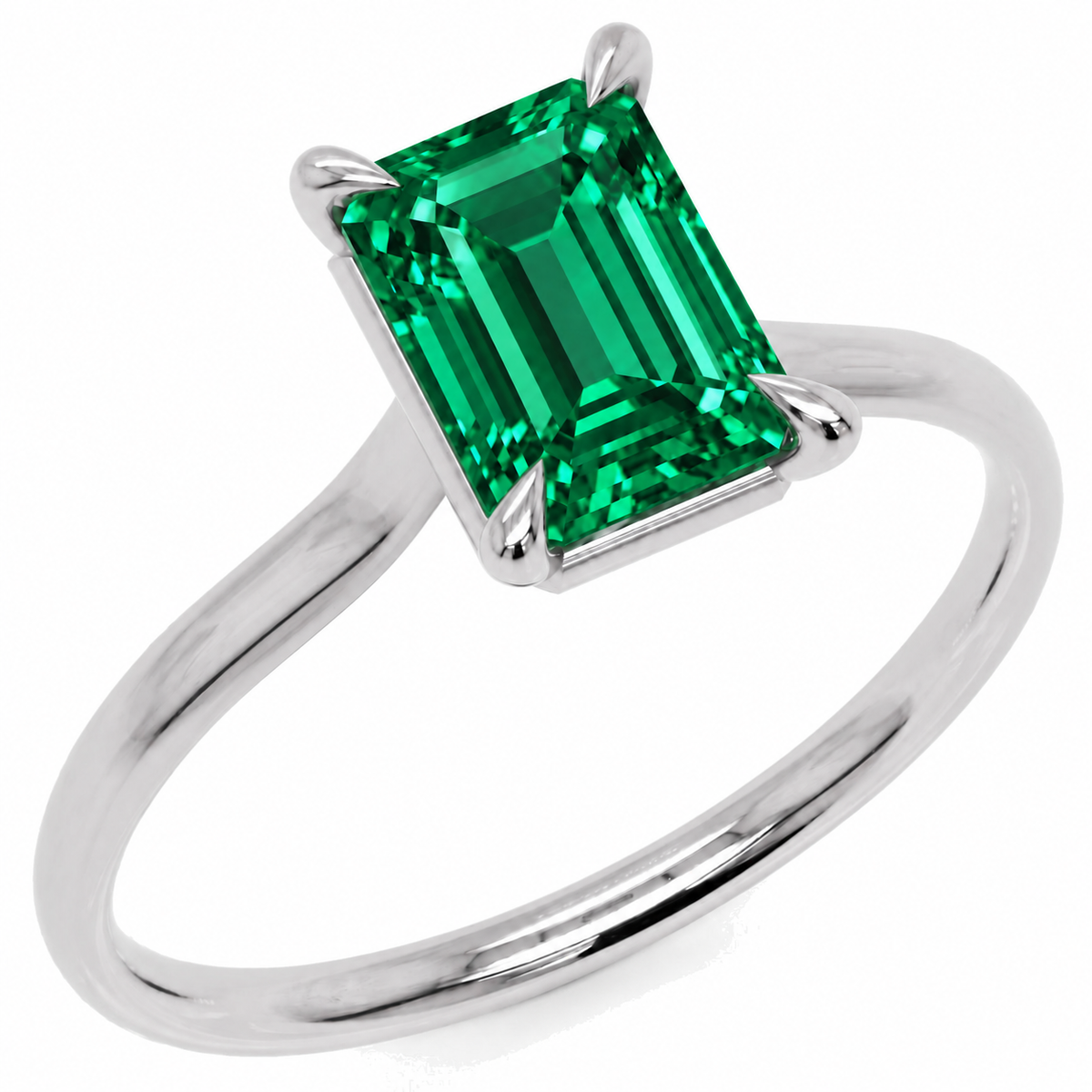 Inel de Logodnă Raphael din Aur 14k cu Smarald Creat în Laborator Emerald Cut 6x8 mm din 14k Aur Alb - Castelo.ro