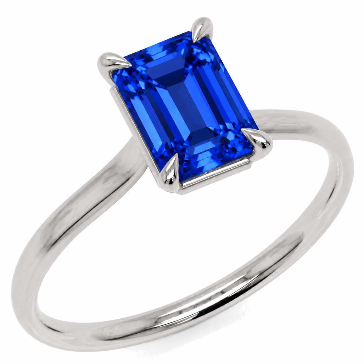 Inel de Logodnă Raphael din Aur 14k cu Safir Creat în Laborator Emerald Cut 6x8 mm din 14k Aur Alb - Castelo.ro