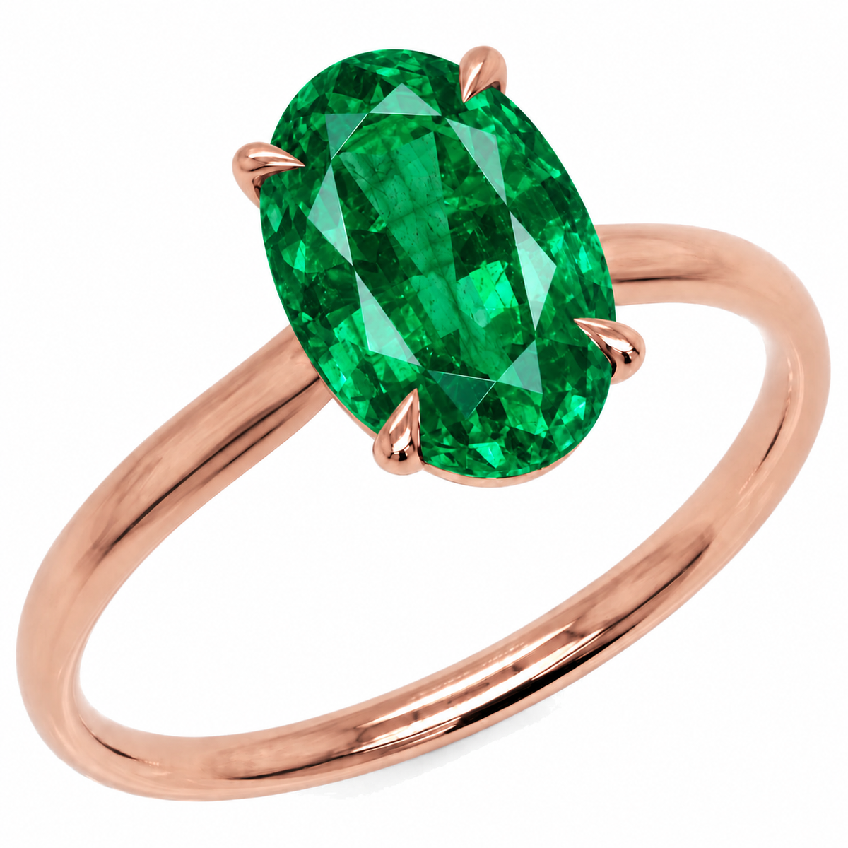 Inel de Logodnă Enigma din Aur 18k cu Smarald Creat în Laborator Oval 8x12 mm din 18k Aur Roz - Castelo.ro