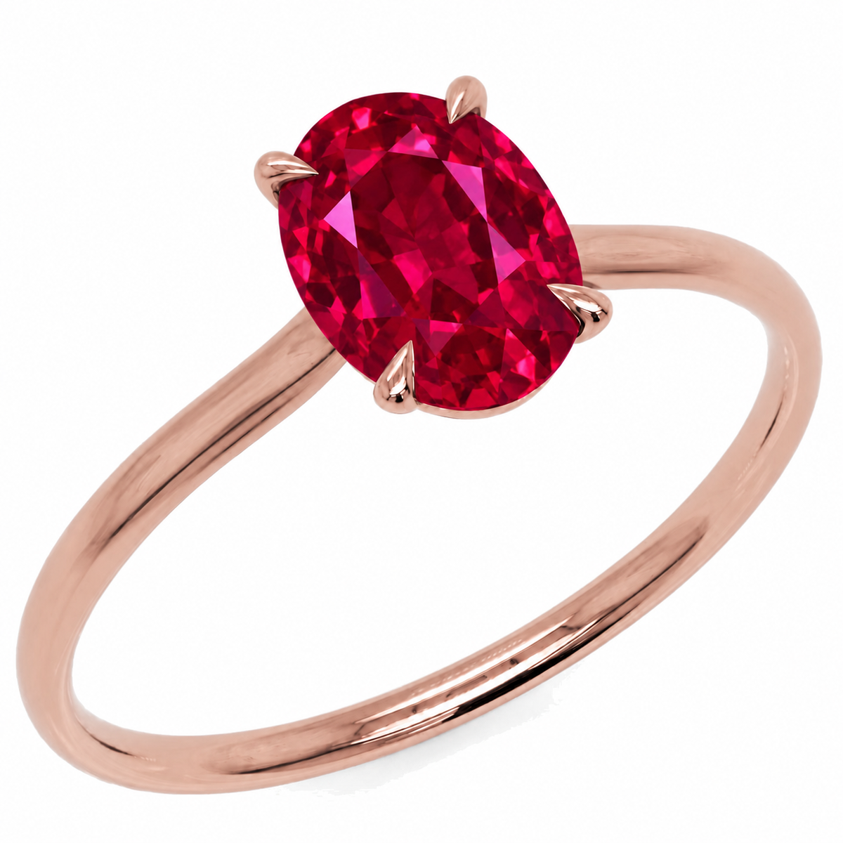 Inel de Logodnă Enigma din Aur 18k cu Rubin Creat în Laborator Oval 6x8 mm din 18k Aur Roz - Castelo.ro