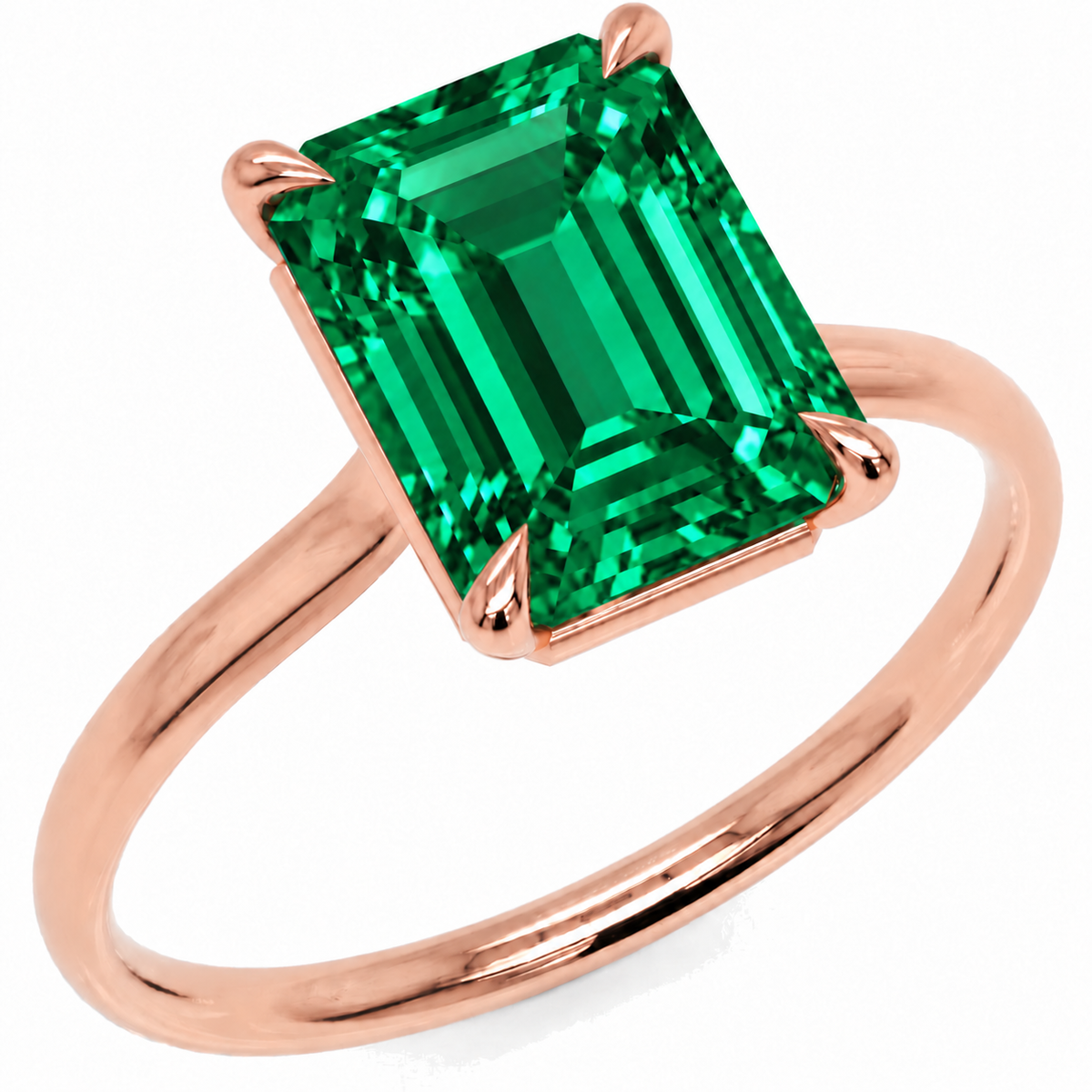 Inel de Logodnă Raphael din Aur 18k cu Smarald Creat în Laborator Emerald Cut 8x10 mm din 18k Aur Roz - Castelo.ro