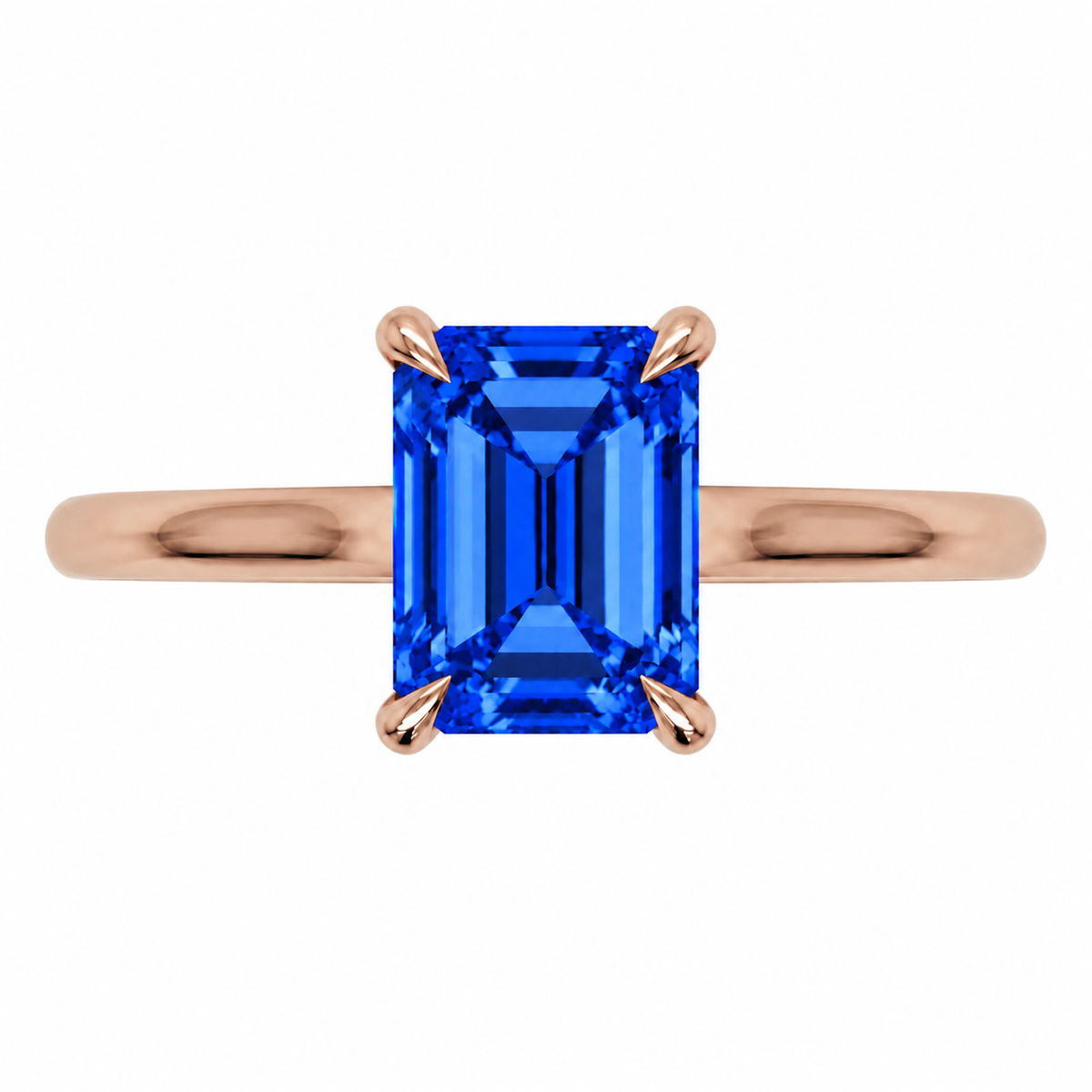 Inel de Logodnă Raphael din Aur 14k cu Safir Creat în Laborator Emerald Cut 6x8 mm din 14k Aur Roz - Castelo.ro