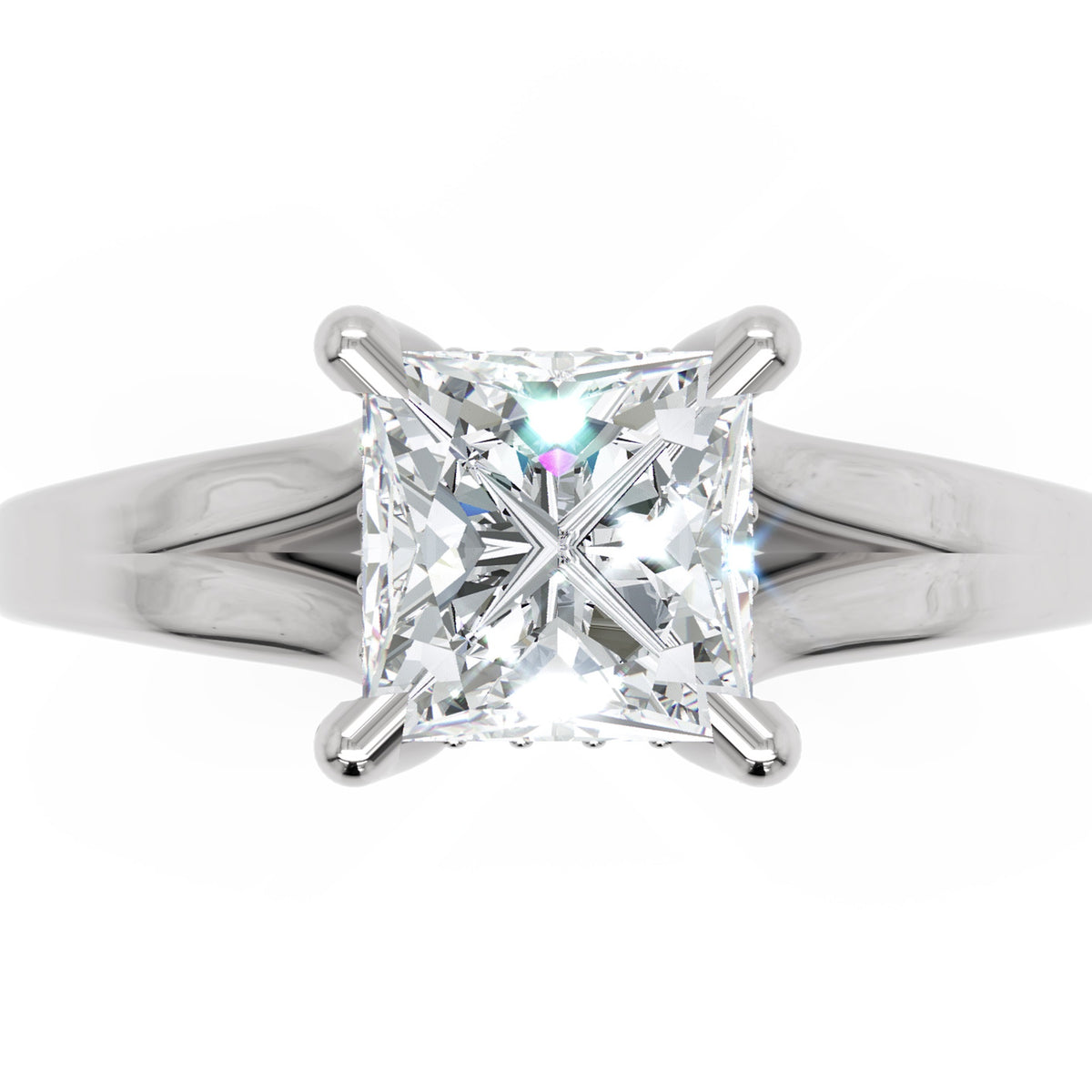 Inel de Logodnă Bourbon din Aur 14k cu Moissanite Princess de 1.5 ct din 14k Aur Alb - Castelo.ro