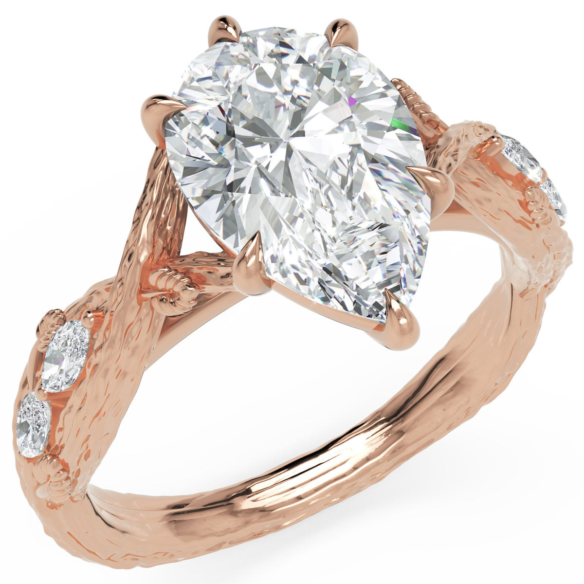 Inel de Logodnă Belvedere din Aur 14k cu Diamant Natural Pear de 2.5 ct din 14k Aur Roz - Castelo.ro