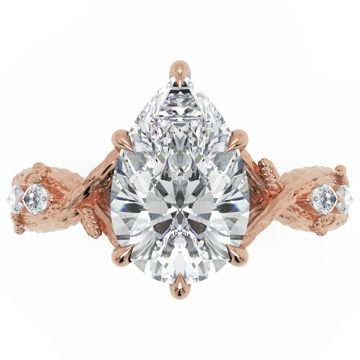 Inel de Logodnă Belvedere din Aur 18k cu Moissanite Pear de 2.5 ct din 18k Aur Roz - Castelo.ro