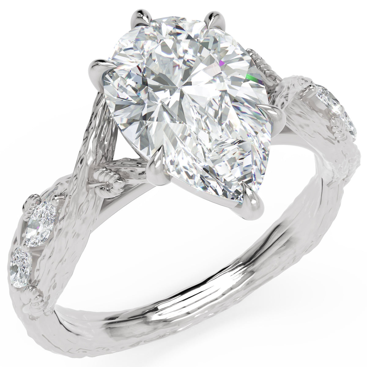 Inel de Logodnă Belvedere din Aur 18k cu Diamant Natural Pear de 2.5 ct din Platina - Castelo.ro