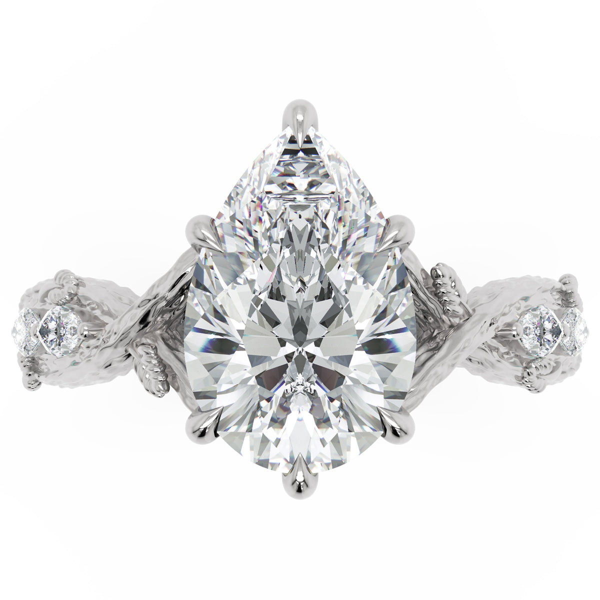 Inel de Logodnă Belvedere din Aur 18k cu Moissanite Pear de 2.5 ct din Platina - Castelo.ro