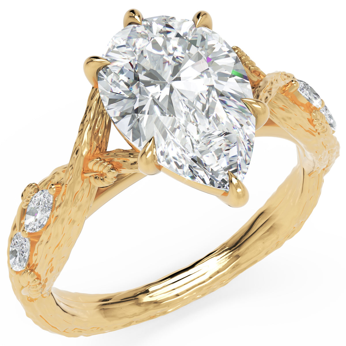 Inel de Logodnă Belvedere din Aur 18k cu Diamant Natural Pear de 2.5 ct din 18k Aur Galben - Castelo.ro