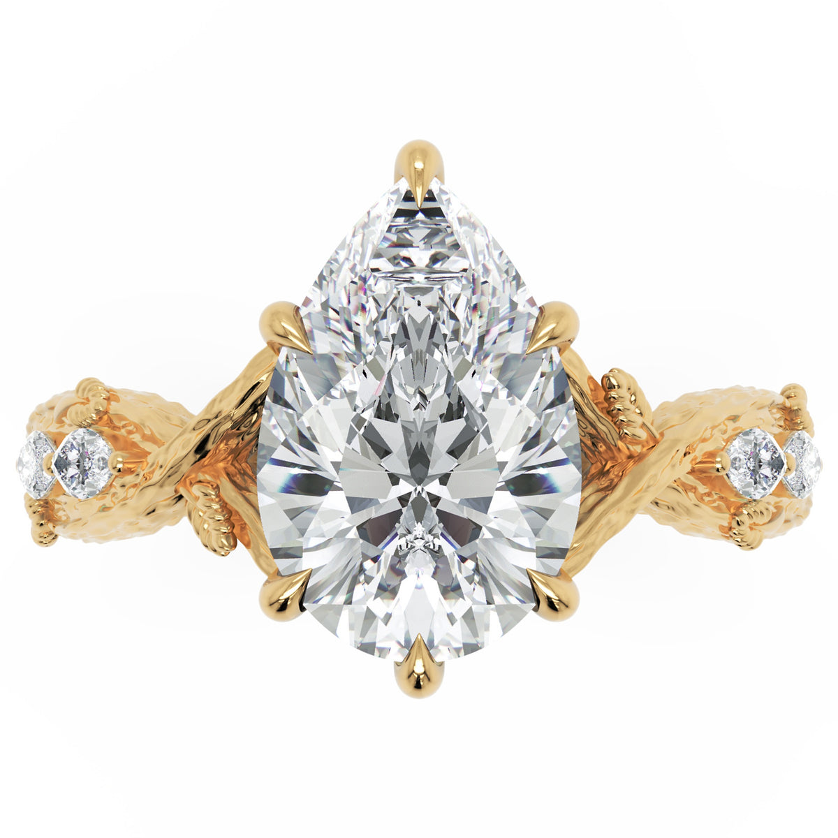 Inel de Logodnă Belvedere din Aur 14k cu Diamant Natural Pear de 2.5 ct din 14k Aur Galben - Castelo.ro