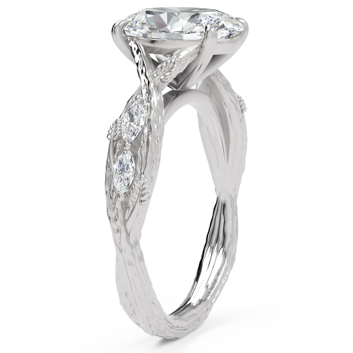 Inel de Logodnă Empress din Aur 14k cu Diamant Natural Oval de 2.5 ct din 14k Aur Alb - Castelo.ro