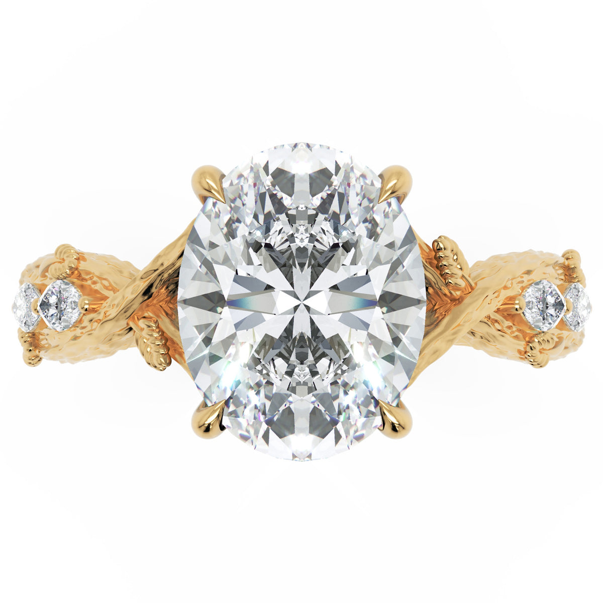 Inel de Logodnă Empress din Aur 18k cu Diamant Creat în Laborator Oval de 2.5 ct din 18k Aur Galben - Castelo.ro