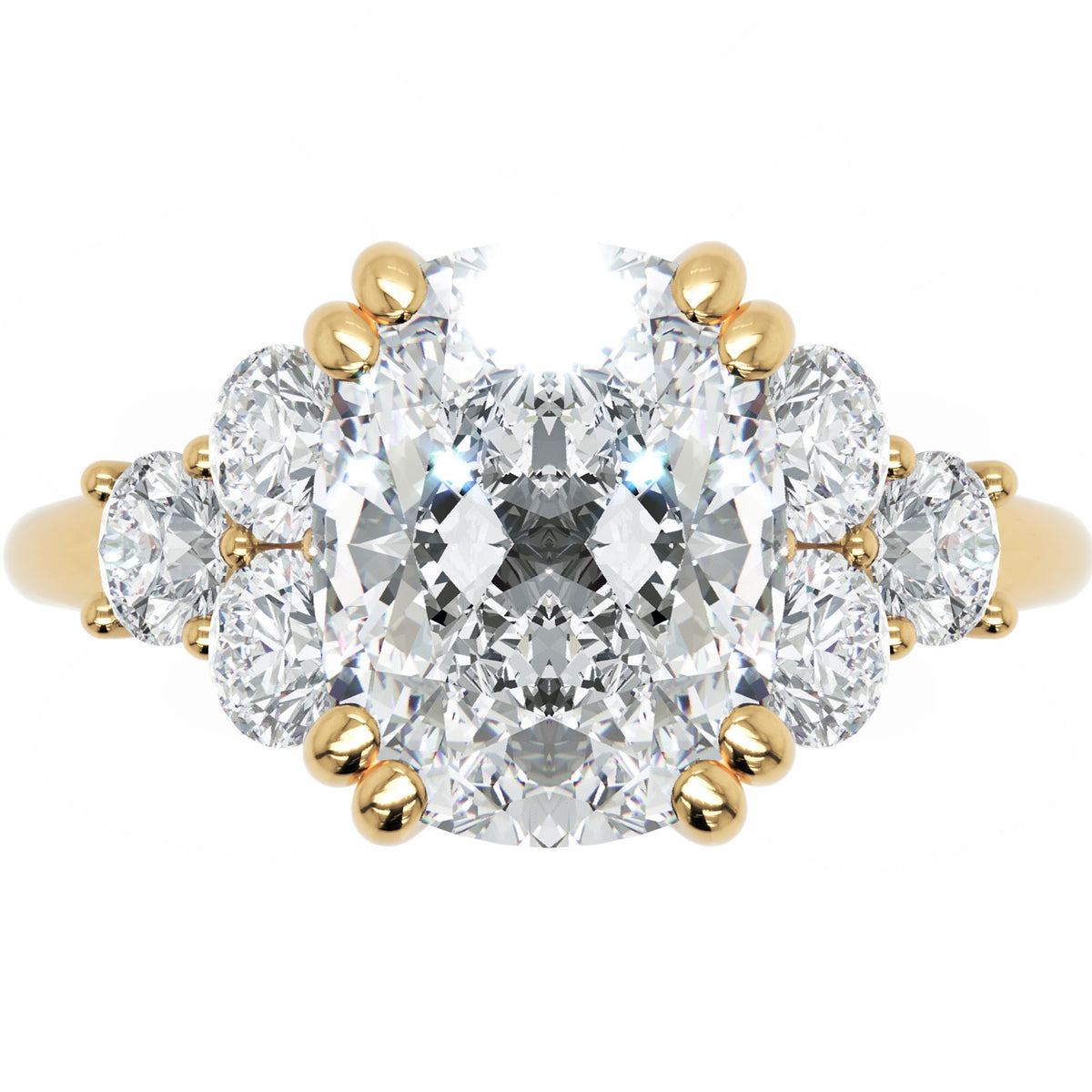 Inel de Logodnă Romanov din Aur 14k cu Moissanite Cushion de 3 ct din 14k Aur Galben - Castelo.ro
