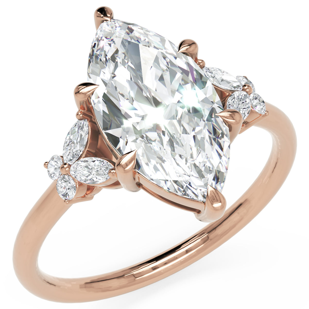Inel de Logodnă Sandringham din Aur 14k cu Diamant Natural Marquise de 2 ct din 14k Aur Roz - Castelo.ro