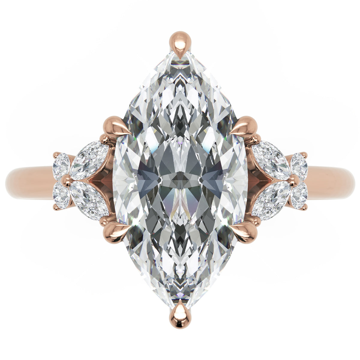 Inel de Logodnă Sandringham din Aur 14k cu Diamant Natural Marquise de 2 ct din 14k Aur Roz - Castelo.ro