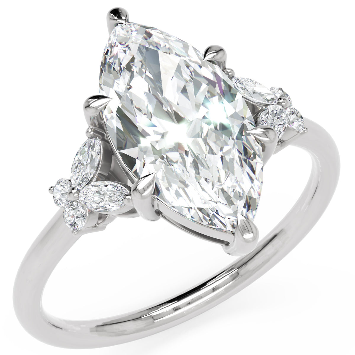 Inel de Logodnă Sandringham din Aur 14k cu Diamant Natural Marquise de 2 ct din 14k Aur Alb - Castelo.ro