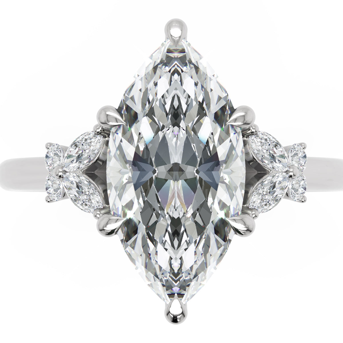 Inel de Logodnă Sandringham din Aur 14k cu Diamant Creat în Laborator Marquise de 2 ct din 14k Aur Alb - Castelo.ro