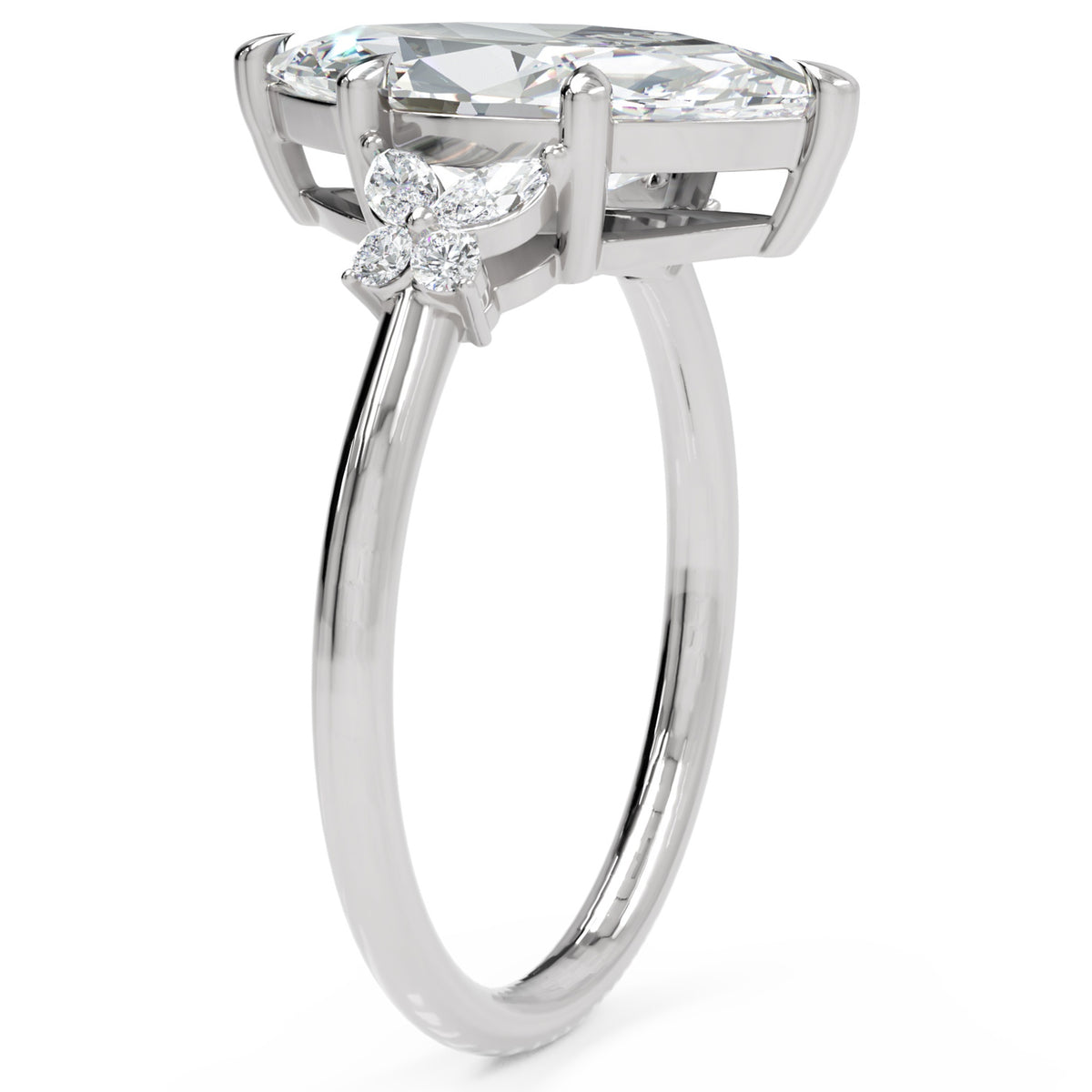 Inel de Logodnă Sandringham din Aur 14k cu Diamant Natural Marquise de 2 ct din 14k Aur Alb - Castelo.ro