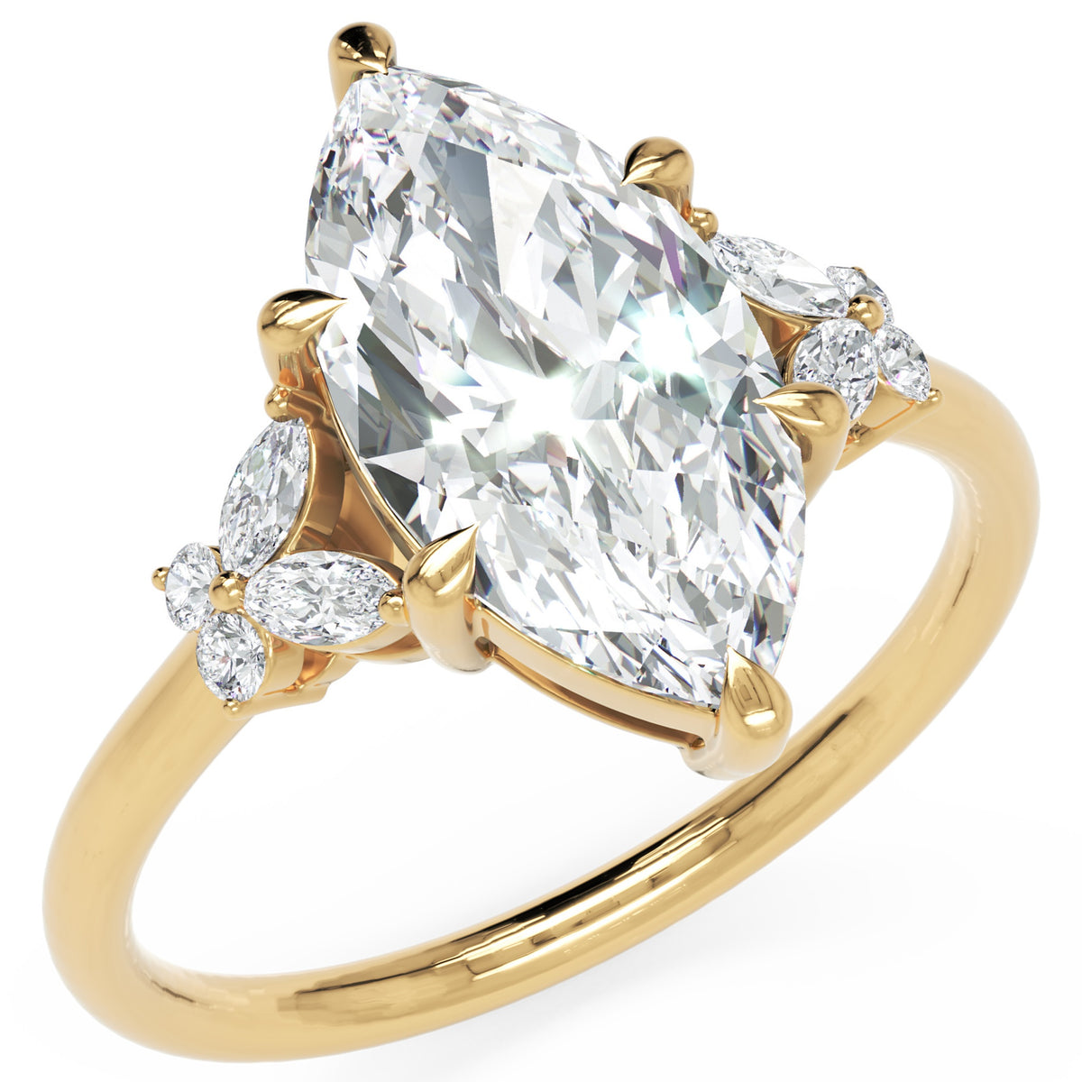Inel de Logodnă Sandringham din Aur 18k cu Diamant Creat în Laborator Marquise de 2 ct din 18k Aur Galben - Castelo.ro