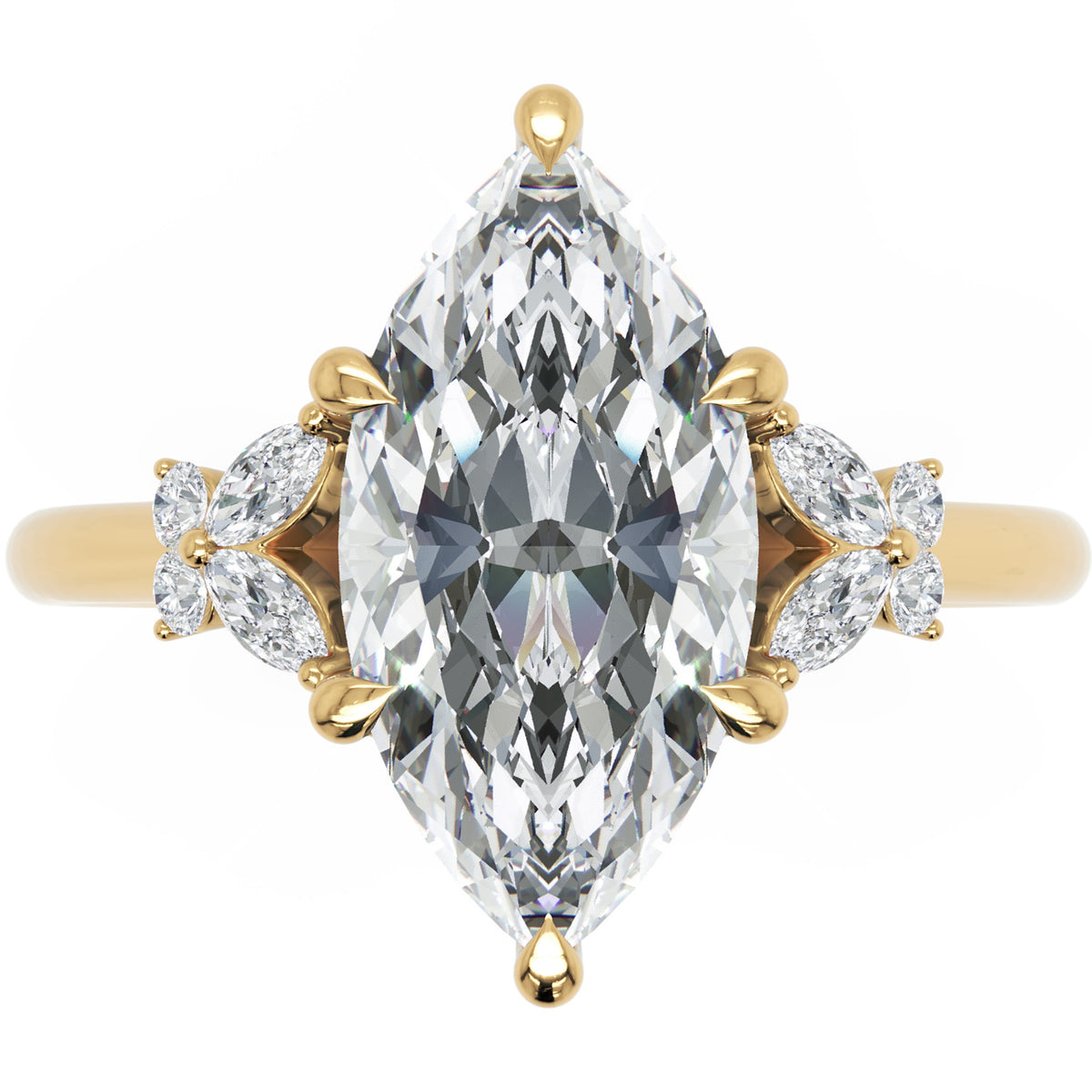 Inel de Logodnă Sandringham din Aur 18k cu Diamant Creat în Laborator Marquise de 2 ct din 18k Aur Galben - Castelo.ro